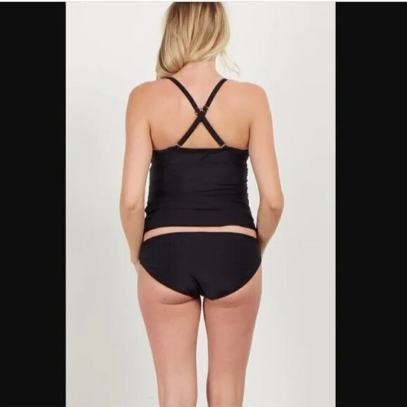 Pinkblush Black Solid Wrap Front Maternity Tankini Top L - Picture 3 of 7